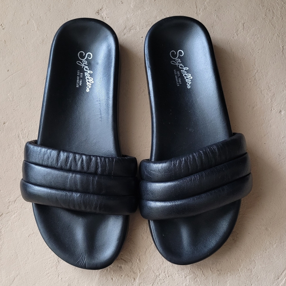 Seychelles Women's Low-Key Slide Black Leather Sandals Size 8